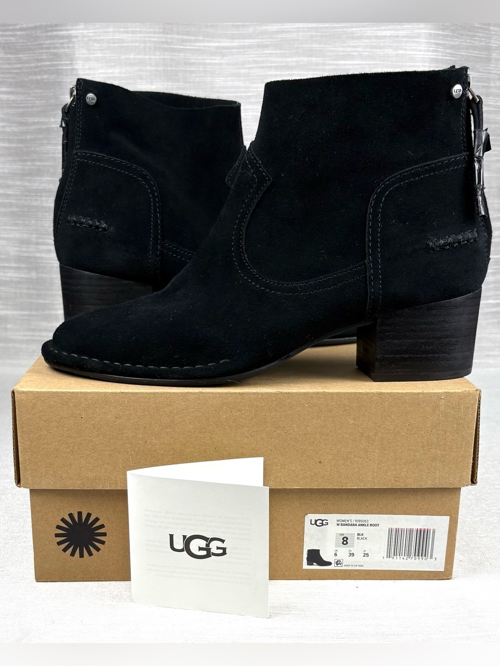 UGG Bandara Ankle Boot Black Suede Ankle Booties with Block Heel